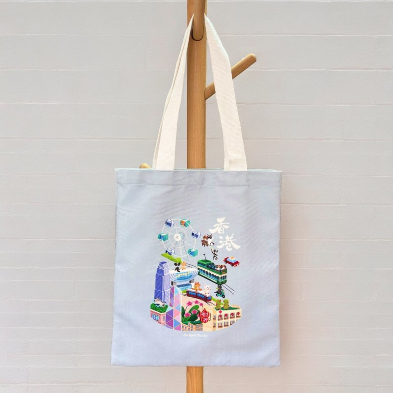 香港汪喵帆布袋/ tote bag 自家原创插画 - 侧背包/斜挎包 - 棉．麻 多色