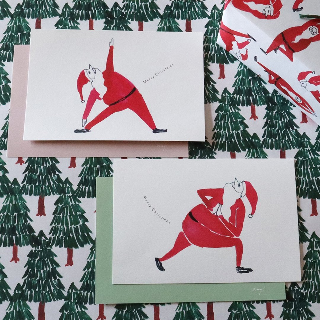 YOGA Santa　Christmas card　2p - 卡片/明信片 - 纸 红色