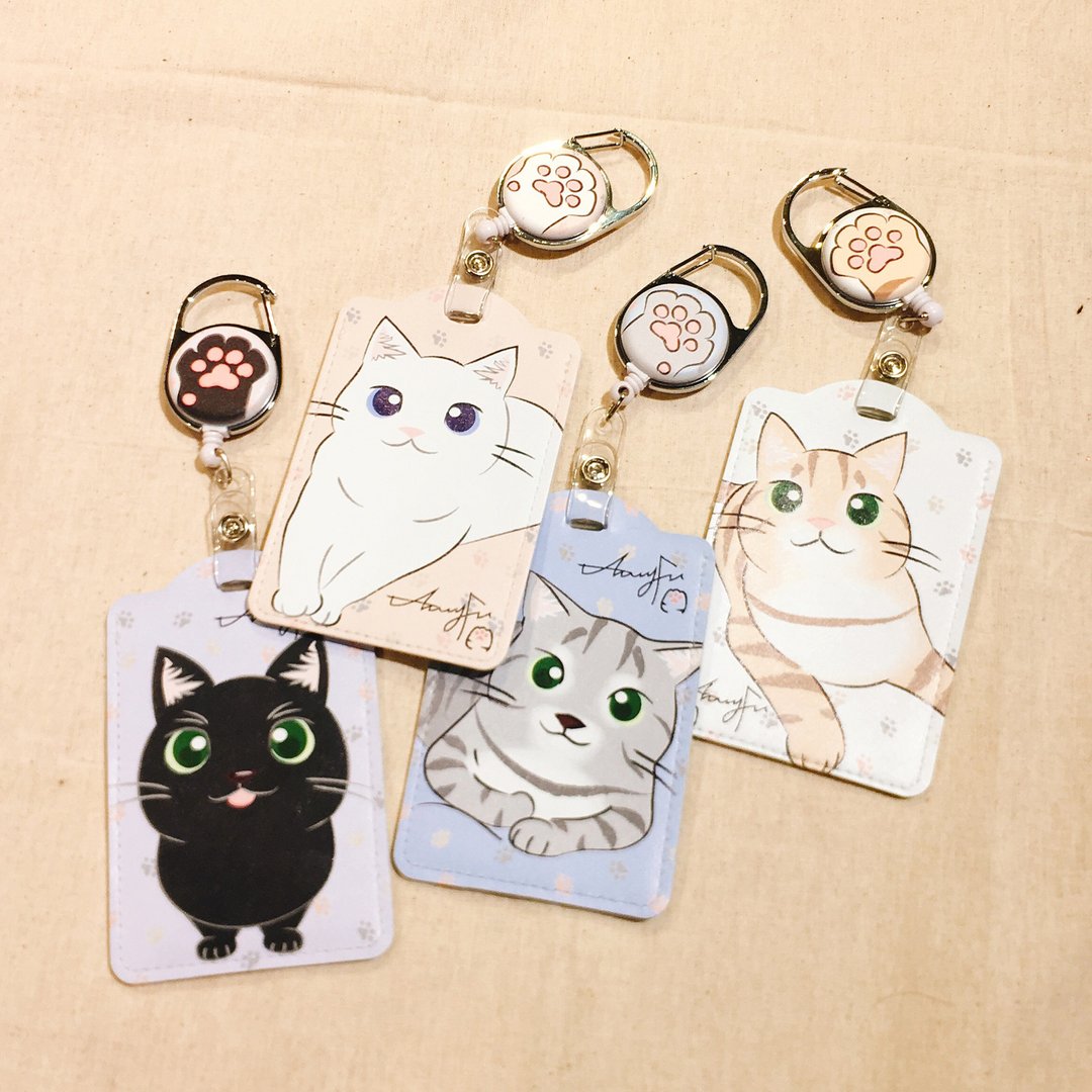 猫咪票卡套组-直式 | 皮制票卡套 + 伸缩拉环扣/ 挂带 - 证件套/卡套 - 真皮 