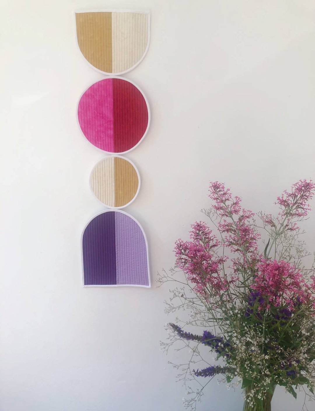 Quilting wall panel, Modern textile wall decor, Abstract patchwork quilt collage - 墙贴/壁贴 - 棉．麻 多色