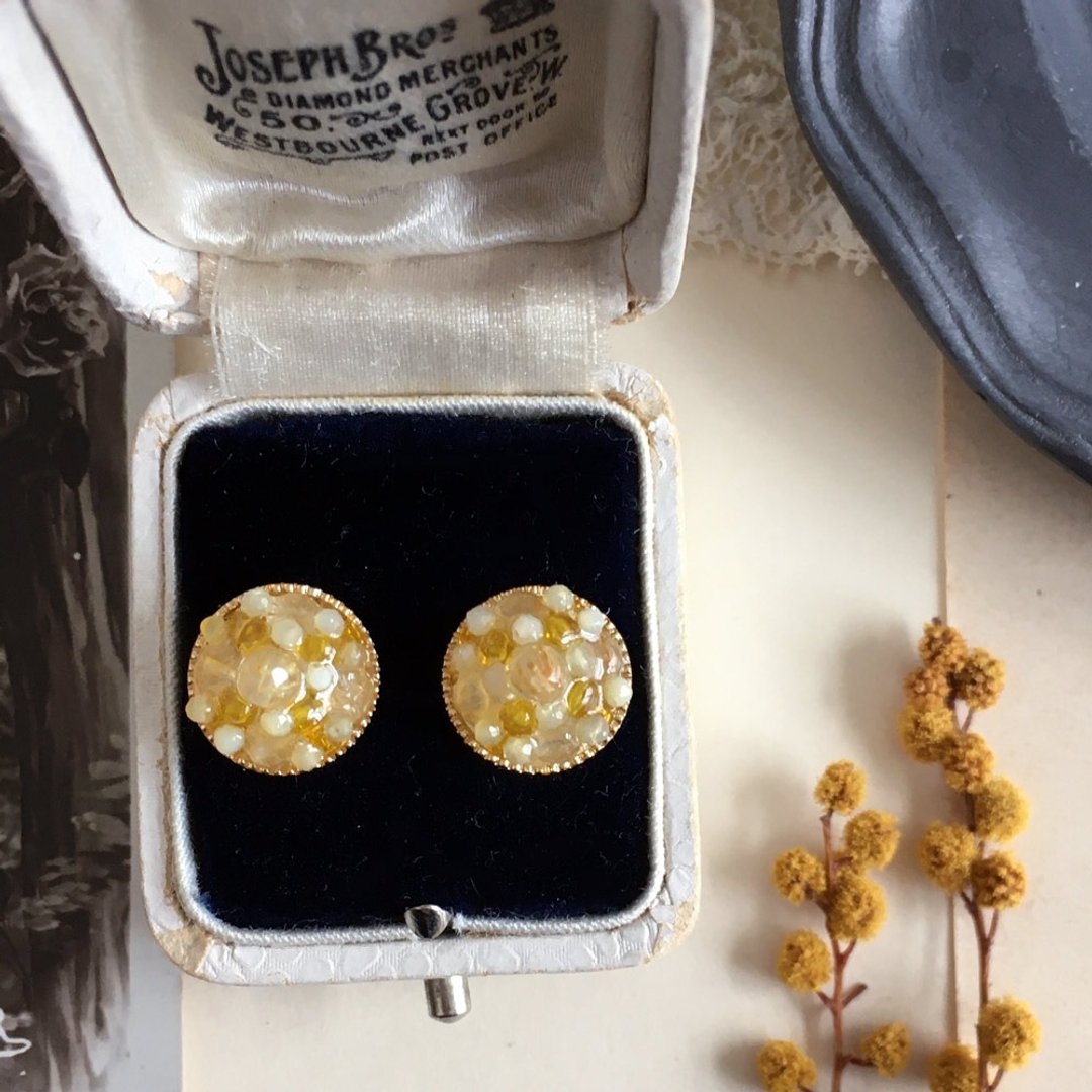 Mimosa 14kgf Yellow Opal and Rutile Quartz Crushed Earrings OR Brass Ear Clips - 耳环/耳夹 - 宝石 黄色