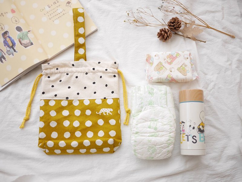 束口手提袋 尿布袋 收纳袋 点点款 - 手提包/手提袋 - 棉．麻 橘色