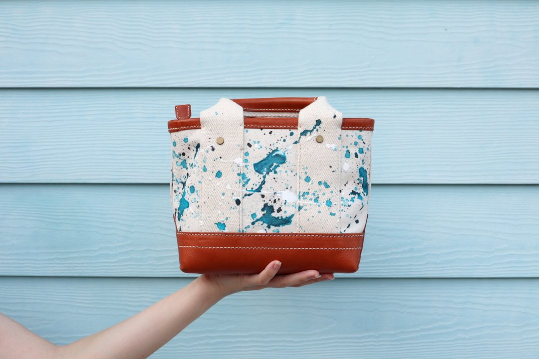 Happy Mini Tote 泼墨印花 - 手提包/手提袋 - 棉 白色