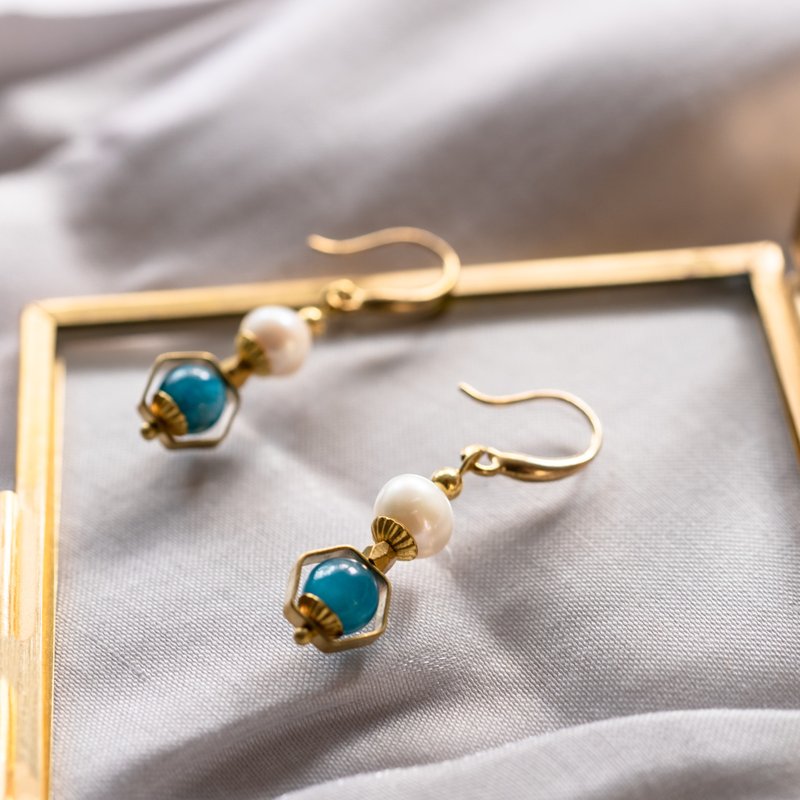 蓝磷灰  珍珠 磷灰石 耳环 耳饰 耳夹 可改夹 - 耳环/耳夹 - 其他材质 多色