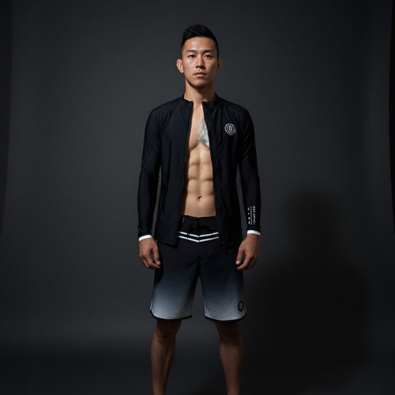 HAGWOUTDOOR 长袖拉链UPF50+防晒防磨衣 - 男装泳裤 - 尼龙 黑色