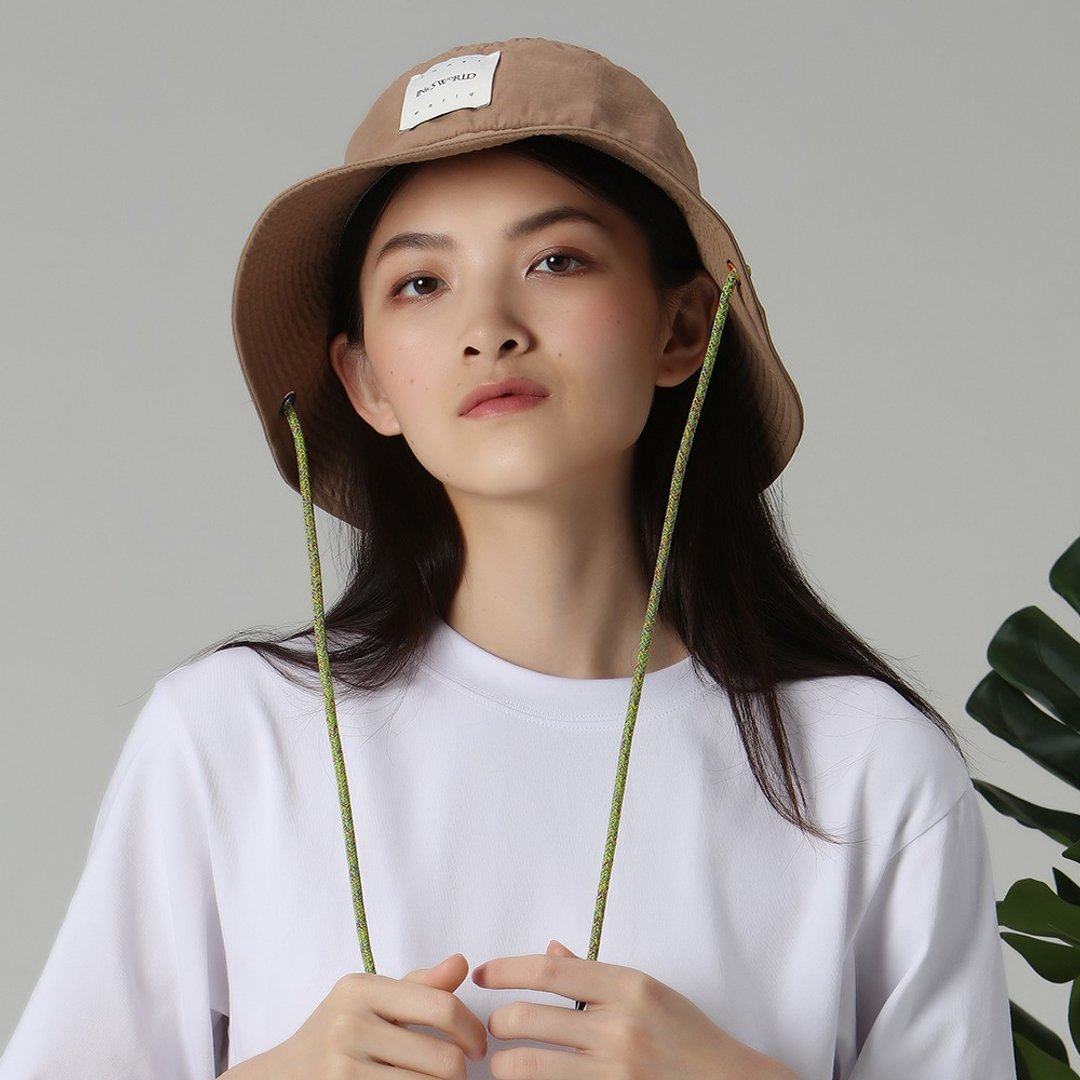 登山帽 渔夫帽【ISW】双色梭织大檐帽-棕色 设计师 - 帽子 - 棉 卡其色