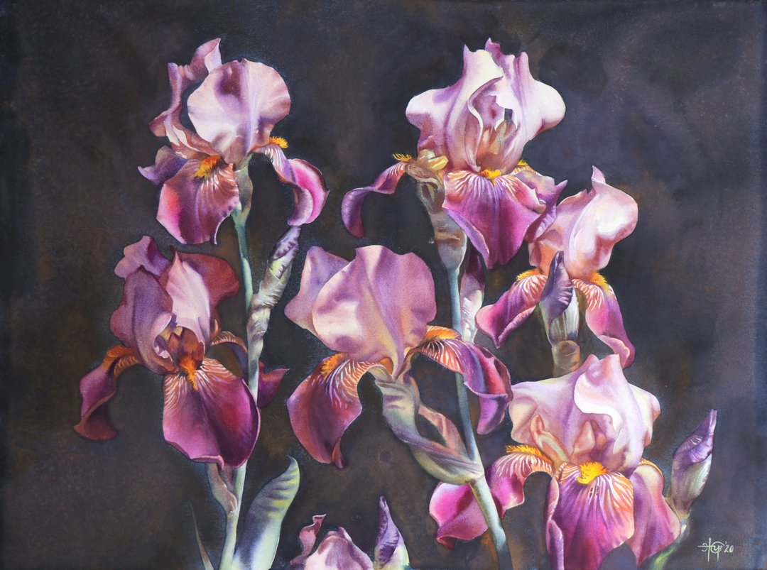 Irises original watercolor handmade painting by artist Irina Zhunaeva - 墙贴/壁贴 - 纸 多色