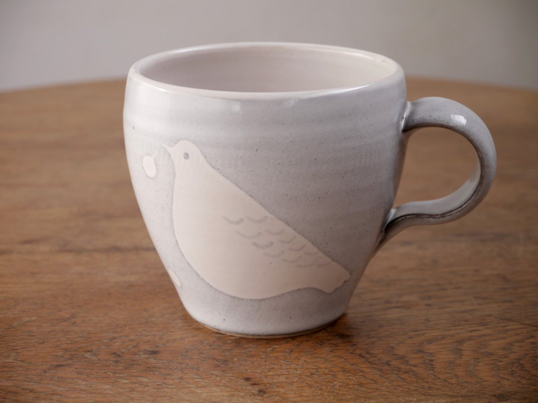 Pottery Bird Mug - 咖啡杯/马克杯 - 陶 灰色