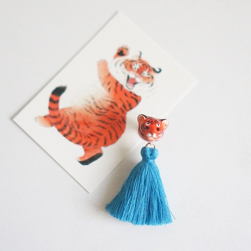 ［独角森林］小虎 单只耳夹／耳针 - 耳环/耳夹 - 其他材质 