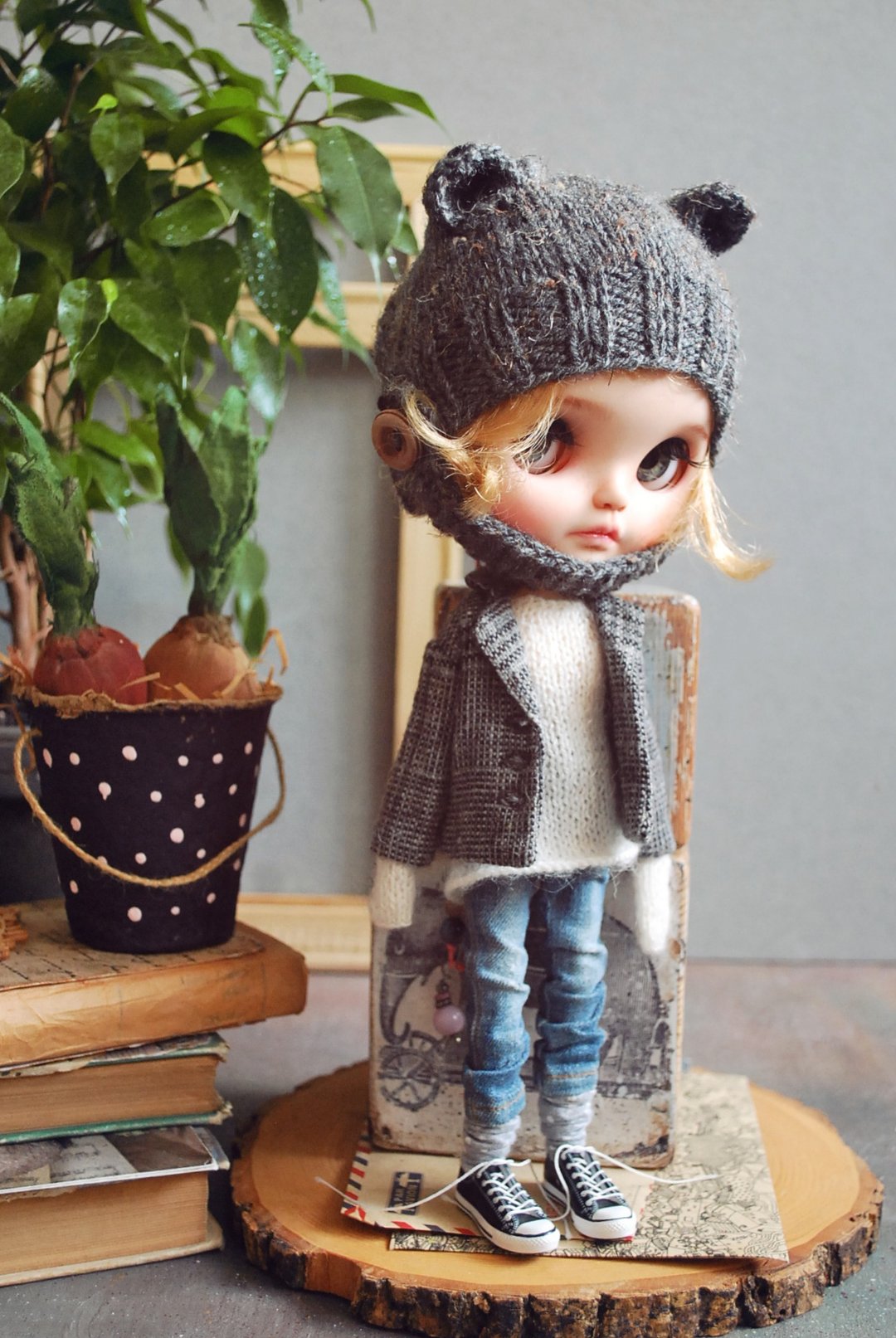 Teddy HAT for BLYTHE doll , hand knit , Blythe hat ,knitted clothes - 玩偶/公仔 - 羊毛 