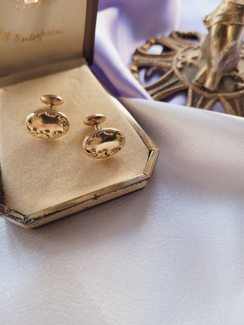 美国西洋古董饰品 / 雾金Art Deco藤边古董袖扣Cufflinks男士珠宝 - 袖扣 - 其他金属 