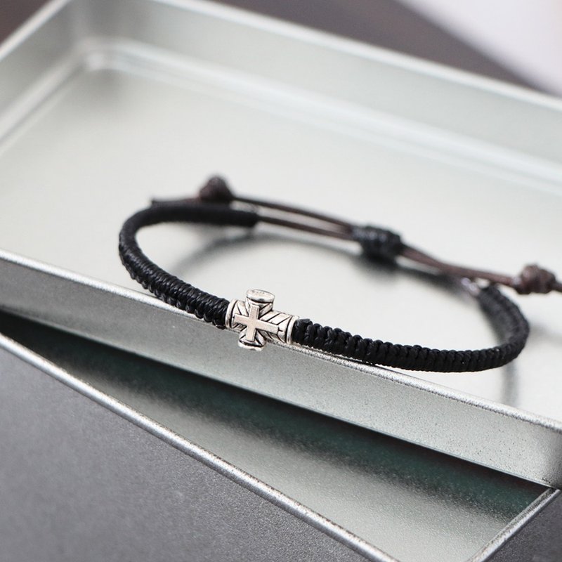 经典十字架丨手作 蜡线编织 中性 简约 蜡绳手环-黑色 - 手链/手环 - 防水材质 黑色