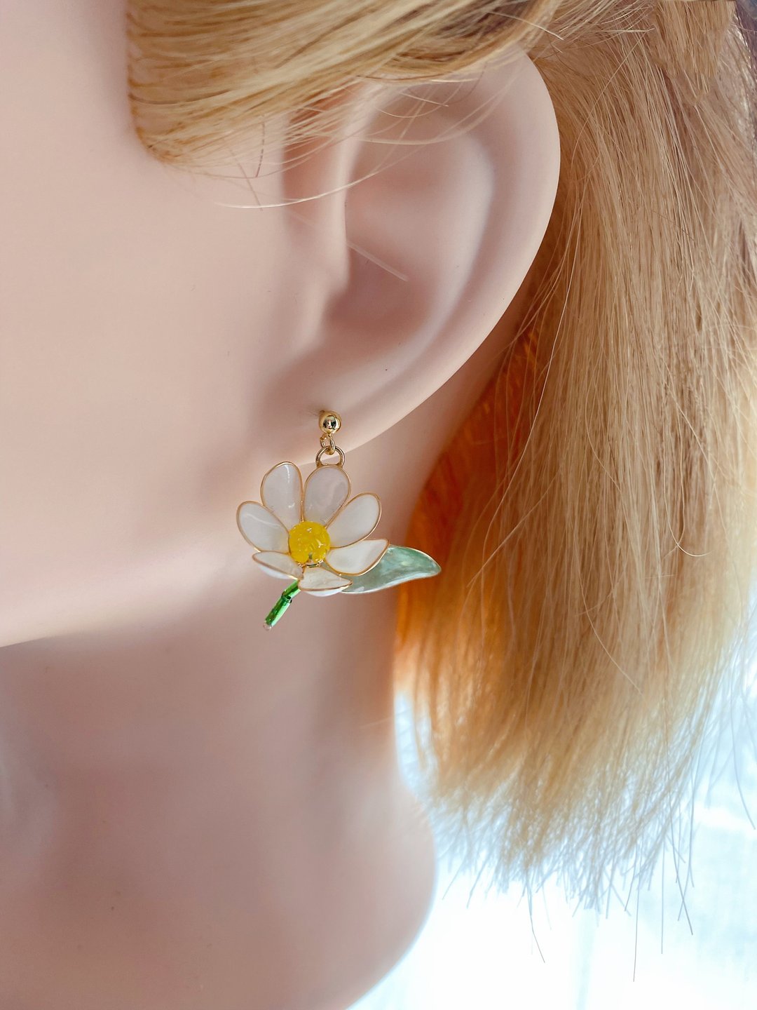 美国铜线菊花、耳环、耳夹 - 耳环/耳夹 - 树脂 黄色