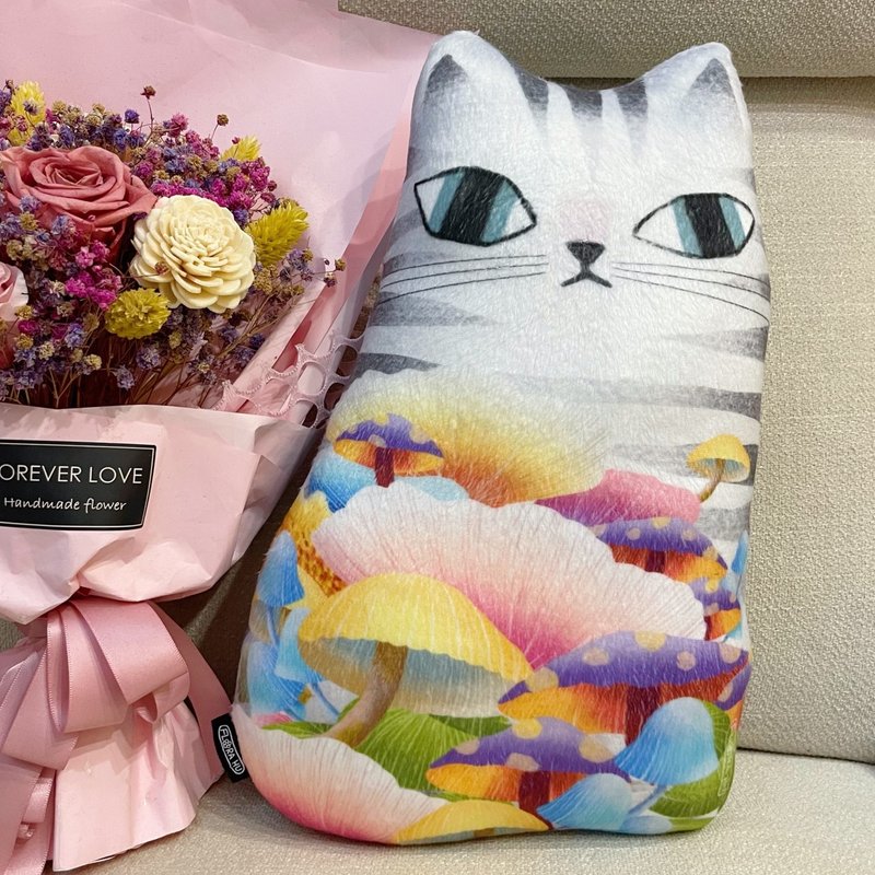 【Flora原创设计】菇喵 | 20*35cm 喵形抱枕(棉花充填) - 枕头/抱枕 - 聚酯纤维 多色