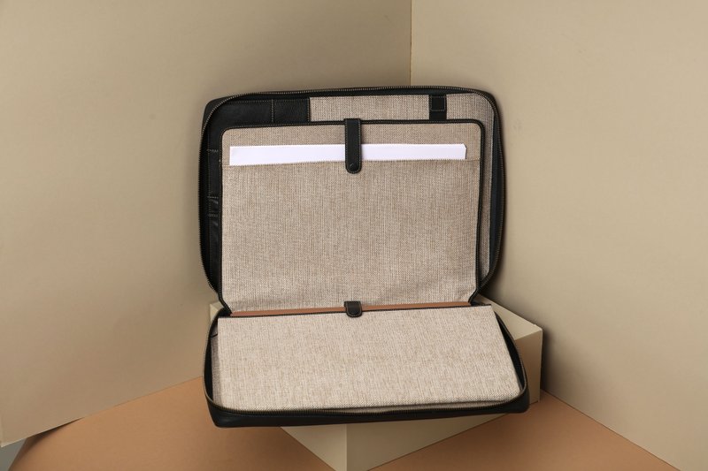 Portfolio Organizer Leather Personalized, Zippered Leather Portfolio - 电脑包 - 真皮 黑色