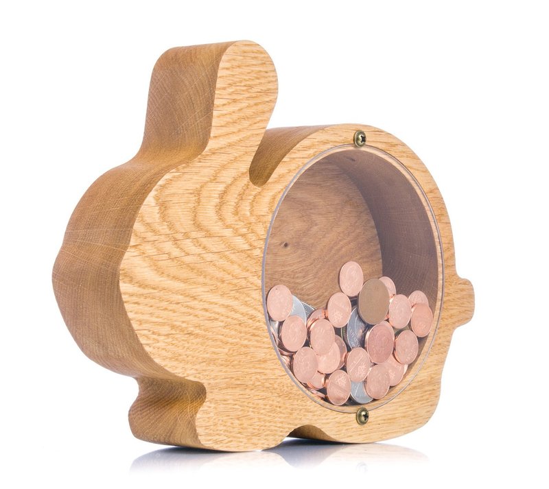 兔子存钱筒木质兔子存钱筒复活节玩具男孩和女孩 - 储蓄罐 - 木头 