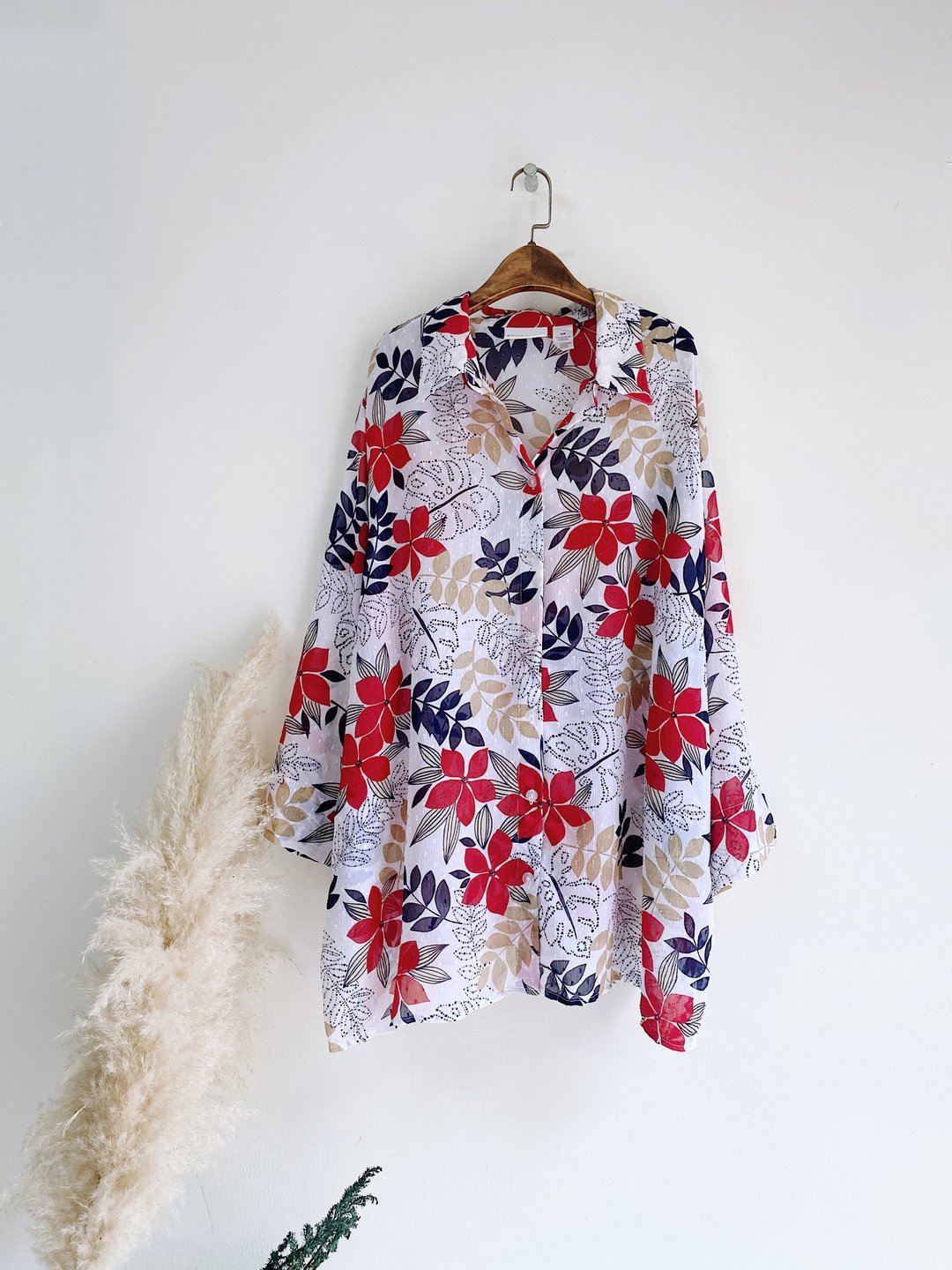 alfred dunner 雪白花纹图腾 古着纺纱衬衫上衣 vintage Shirt - 女装衬衫 - 聚酯纤维 白色