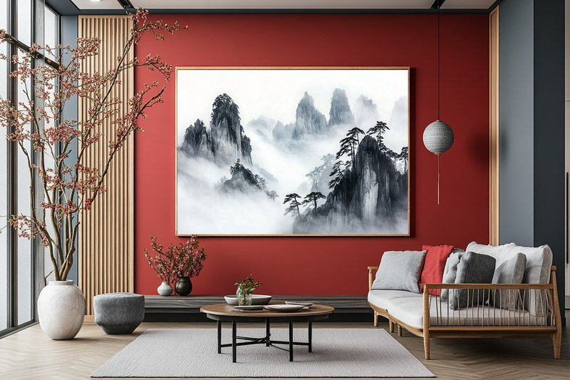 云山松影 东方山水 水墨意境 客厅书房装饰 中国风艺术挂画 - 海报/装饰画/版画 - 棉 
