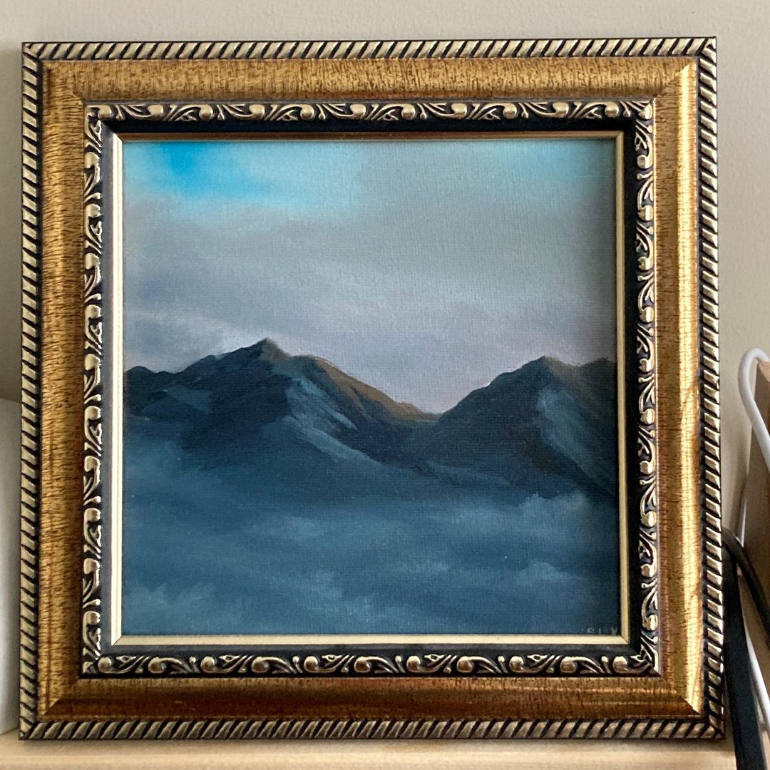 山油画布艺术原创框架艺术品云彩天空布面油画布面油 - 墙贴/壁贴 - 棉 蓝色