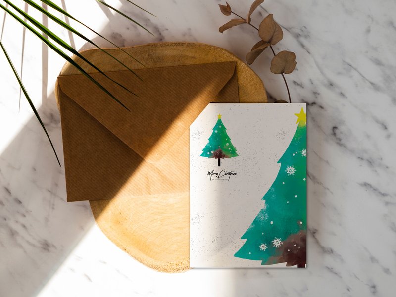 绿色蔓延圣诞树圣诞卡片洛可可草莓 WELKIN手创明信片【CM17083】 - 卡片/明信片 - 纸 