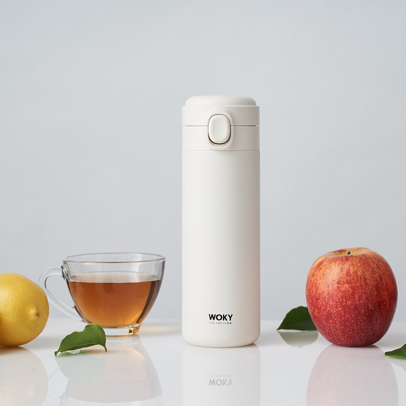 WOKY 沃厨 -轻量弹盖陶瓷易洁层保温瓶450ML-米色 - 保温瓶/保温杯 - 不锈钢 白色