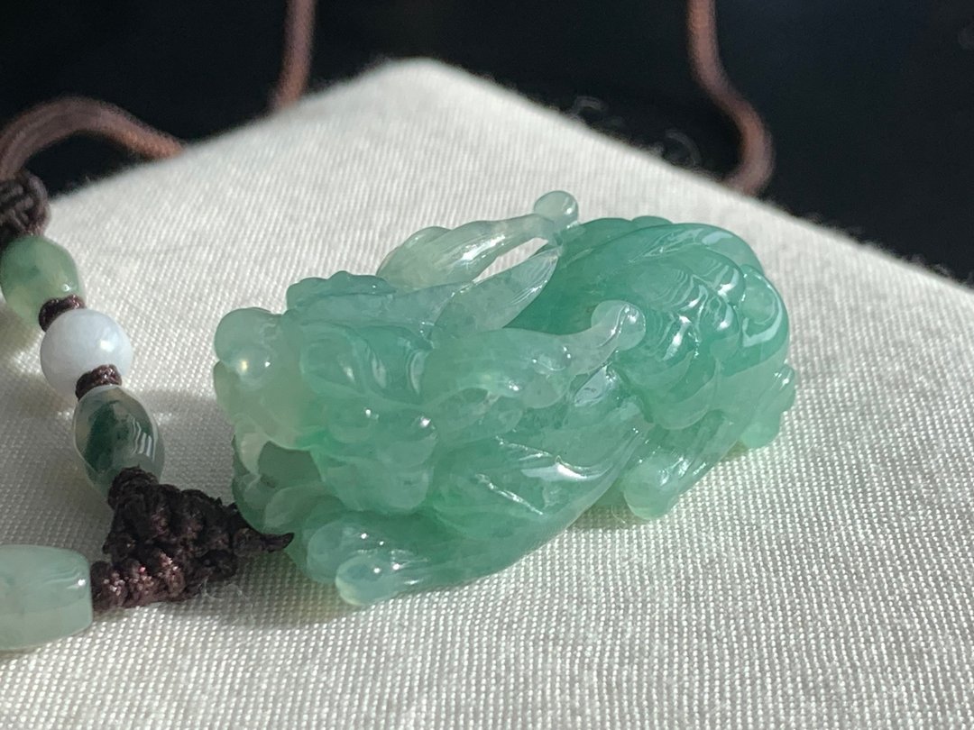 天然A货缅甸玉翡翠~招财貔貅项链CH23 免费开光 老师傅手工雕 - 项链 - 玉石 绿色
