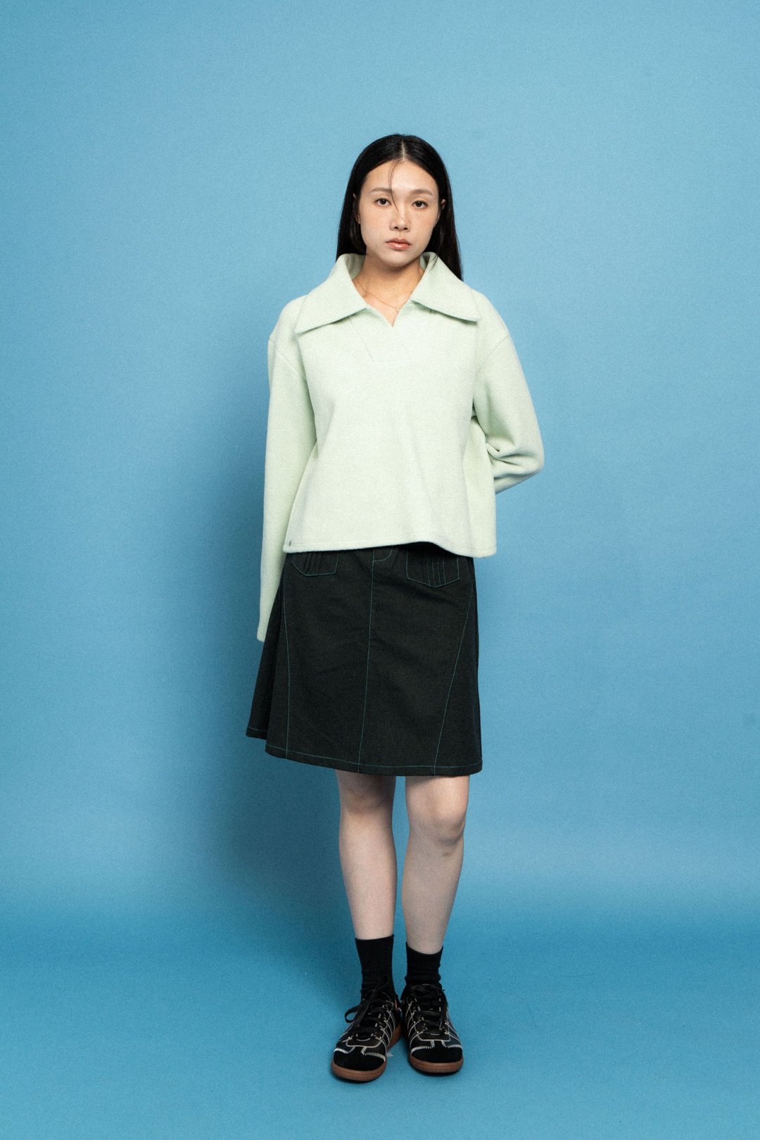 薄荷绿色半开襟Polo针织衫Green Half-Zip Polo Sweater - 女装针织衫/毛衣 - 其他材质 绿色