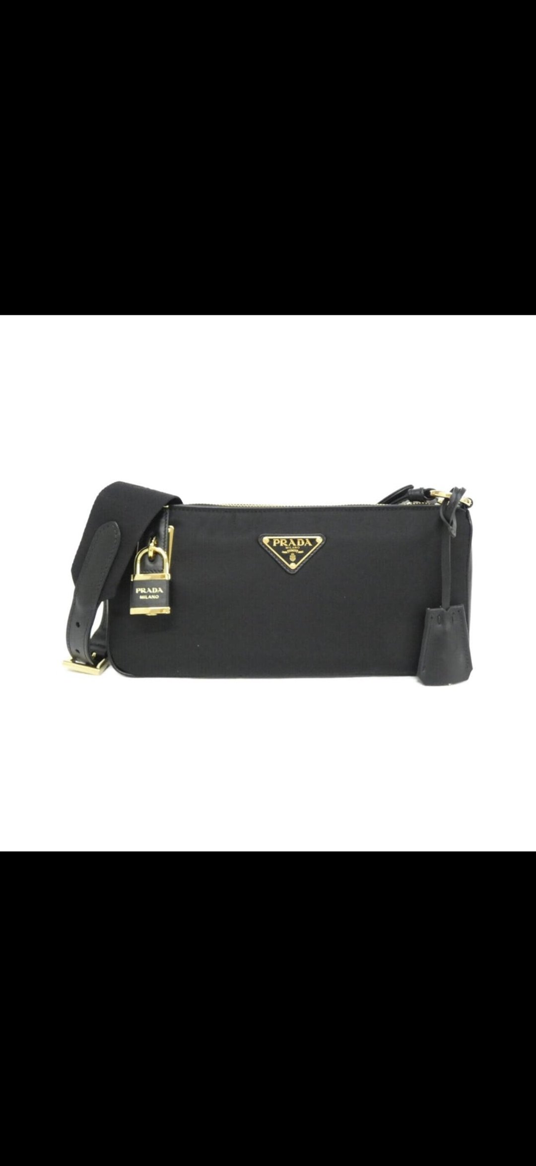 PRADA 经典黑金 Re-Nylon 皮革肩背包 型号 1BC234 - 侧背包/斜挎包 - 真皮 黑色