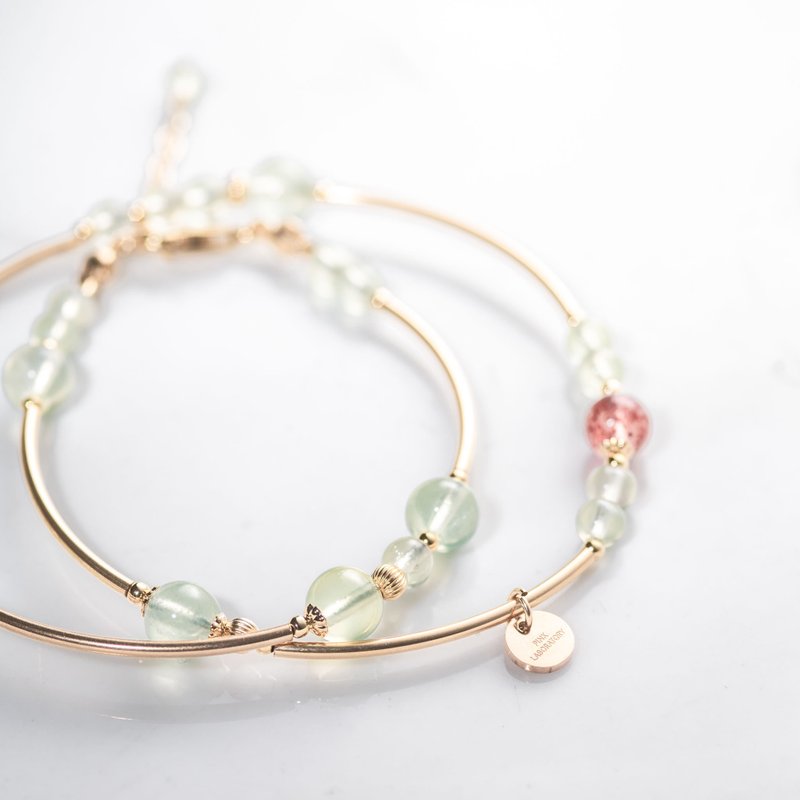 葡萄石草莓晶双圈14KGF手链 | 招财天然石水晶定制化礼物手链手环 - 手链/手环 - 水晶 绿色
