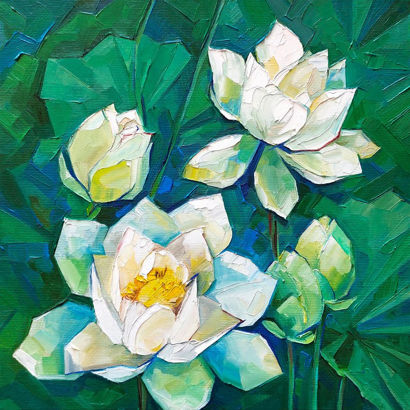 莲花 / 莲花画 / 艺术 / 画 / 睡莲 / 绘画 / 手绘 / 原绘 / 油画 - 海报/装饰画/版画 - 其他材质 绿色