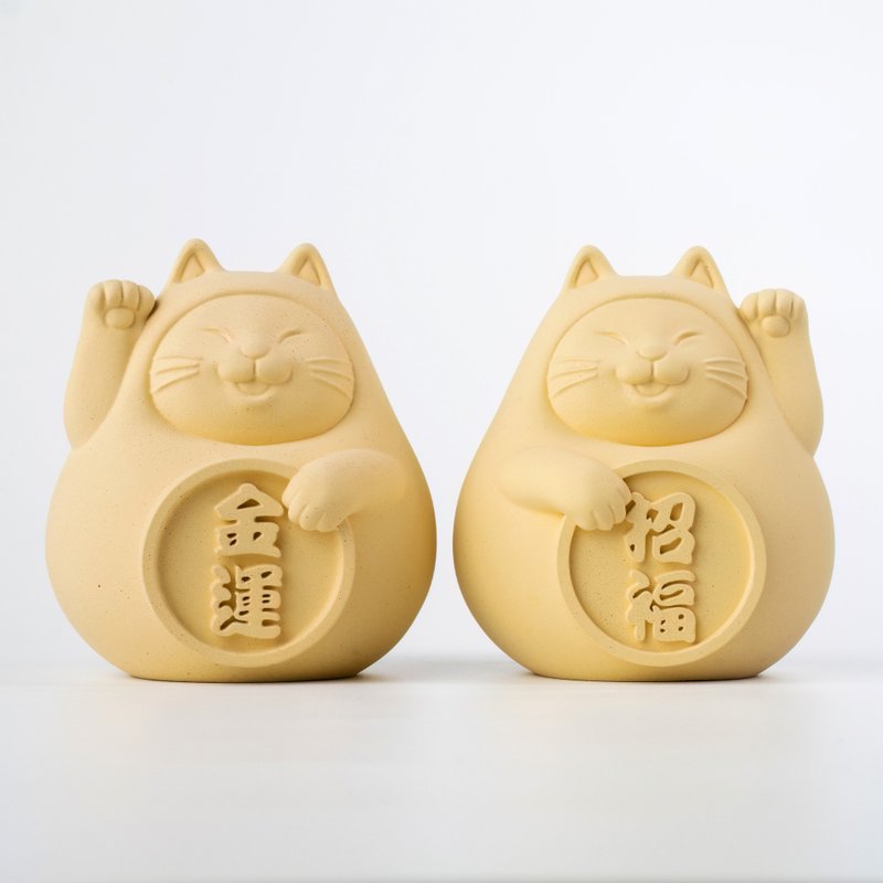 【快速出货】胖胖招财招福猫一对(中) 招财黄 - 香薰/精油/线香 - 珍珠 黄色