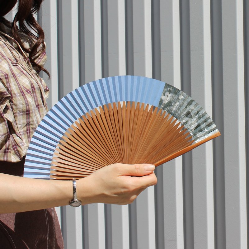 京扇子 箔彩 短地 蓝色 - 其他 - 竹 蓝色