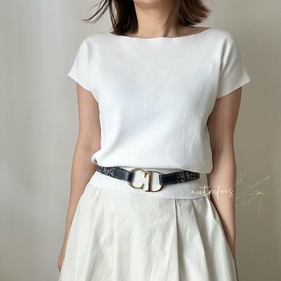 Christian Dior  CD logo 缇花皮带 腰带 中古美品 - 皮带/腰带 - 真皮 蓝色