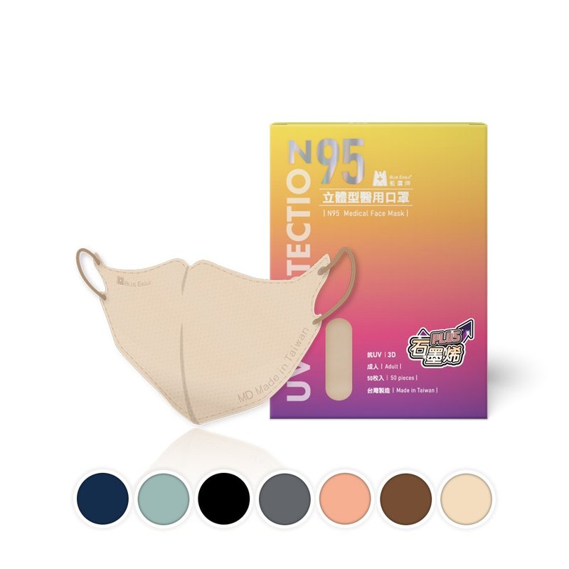 蓝鹰牌 N95 3D成人立体型石墨烯医用口罩 50片x1盒 - 口罩 - 其他材质 蓝色