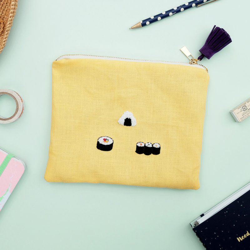 SUSHI POUCH - 化妆包/杂物包 - 绣线 黄色