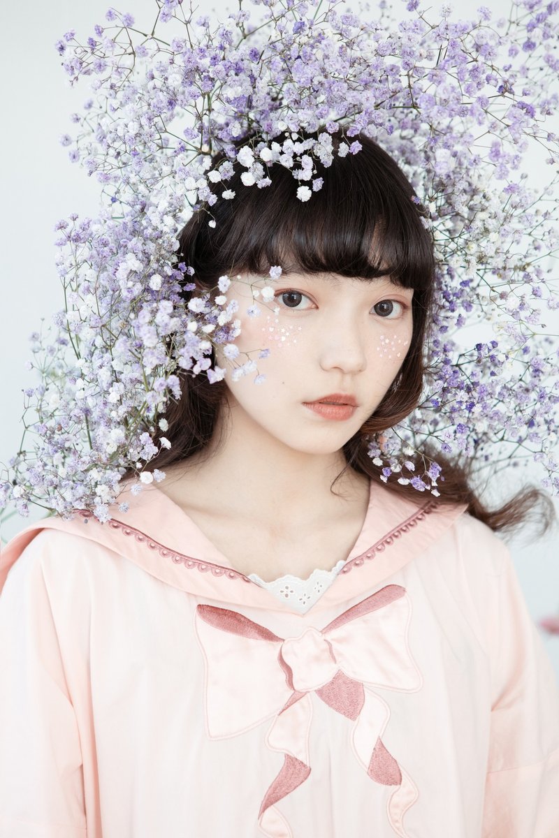 【纯情宇宙】法式蝴蝶結刺繡海軍領洋裝——櫻粉——暂时售空 - 洋装/连衣裙 - 棉．麻 粉红色