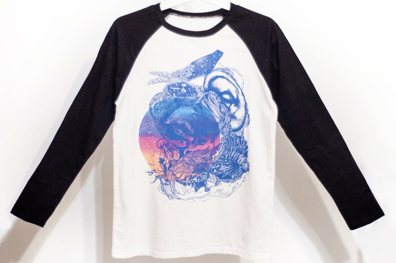 女装纯棉长袖棒球装上衣 撞色印花T-shirt 女装Tee-海洋的旅程 - 女装上衣 - 其他材质 多色