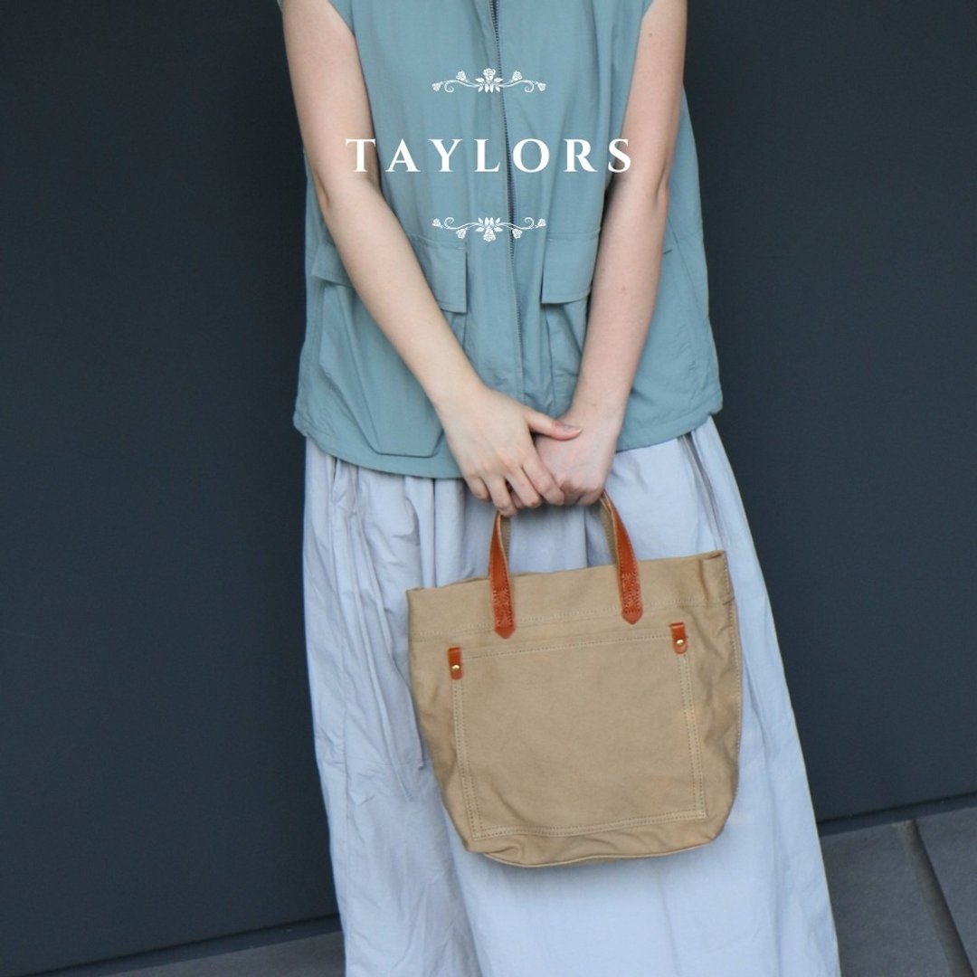 【TAYLORS】Youna 植鞣革帆布托特小包 植鞣真皮&厚磅帆布 - 手提包/手提袋 - 棉 卡其色
