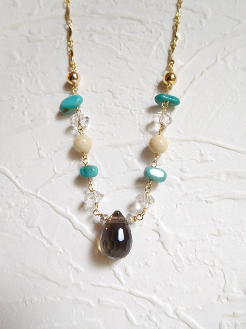 个性夏日土耳其石茶晶长链 - 项链 - 其他材质 卡其色