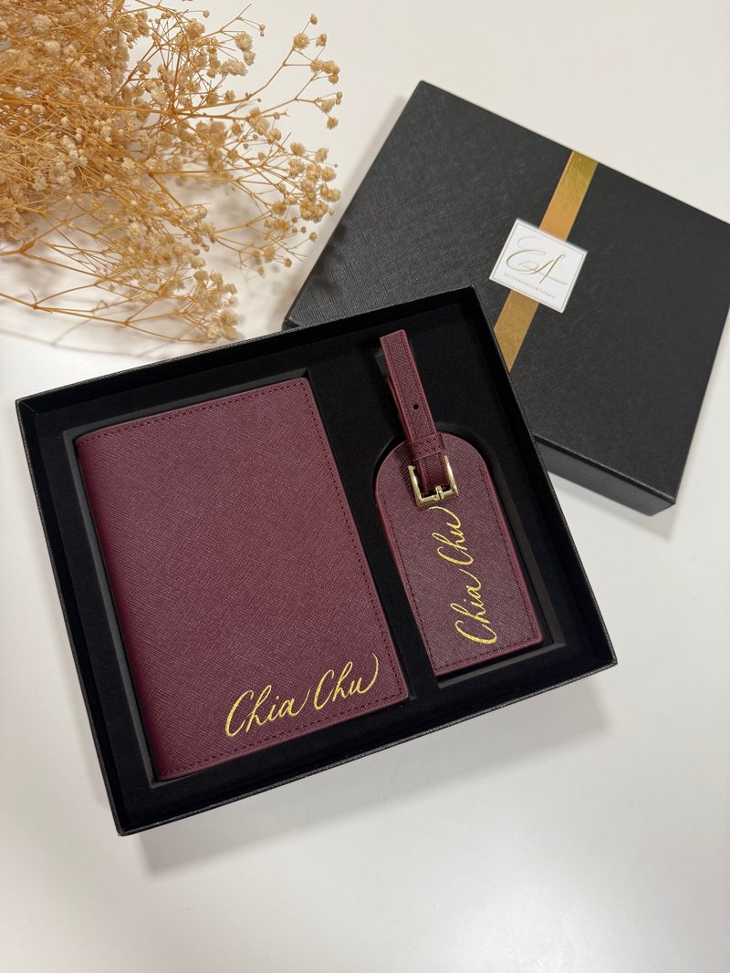 【客制礼物】真皮 酒红色 护照套 行李牌 套装 旅行 皮革 - 护照夹/护照套 - 真皮 橘色