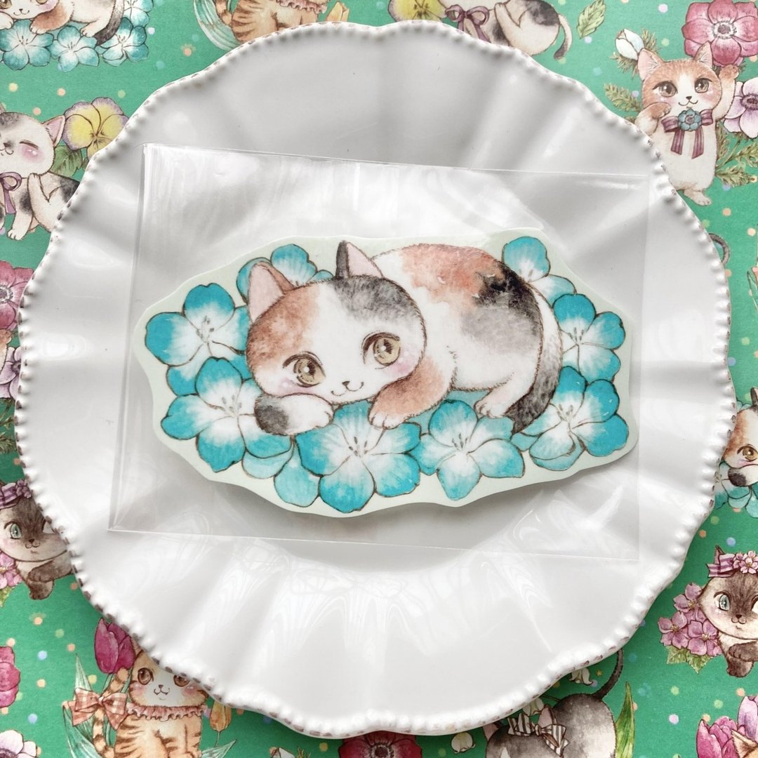 贴纸　春猫系列 - 贴纸 - 防水材质 蓝色
