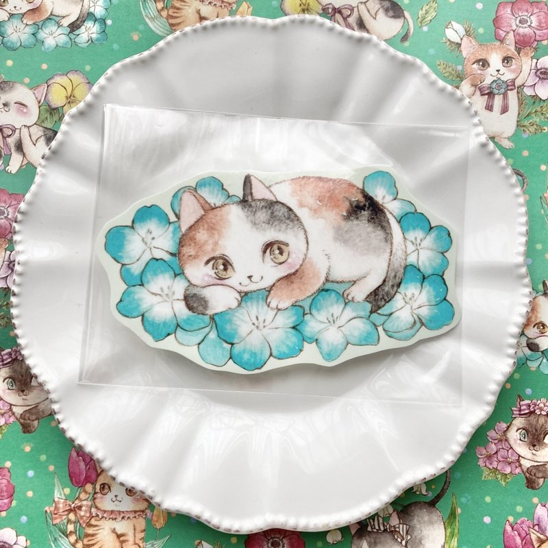 贴纸　春猫系列 - 贴纸 - 防水材质 蓝色