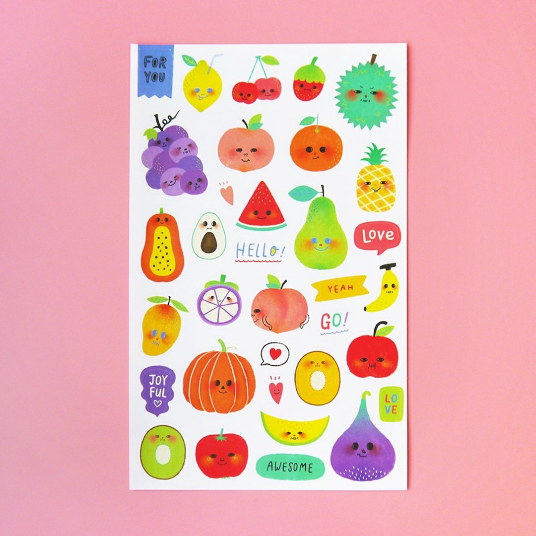 Happy Fruits 快乐水果雾膜贴纸 插画 手帐 刀模贴纸 - 贴纸 - 纸 多色