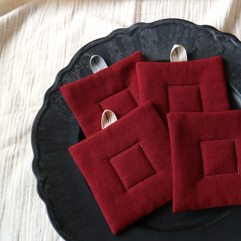 方块杯垫 / 红 - 杯垫 - 棉．麻 红色