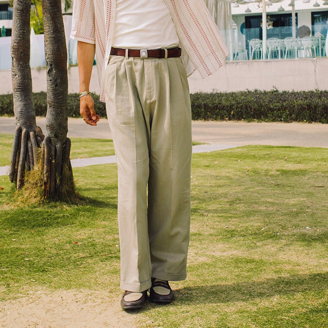 SOARIN英伦复古莱赛尔素面西装裤(252TF207) - 男士长裤 - 棉 卡其色