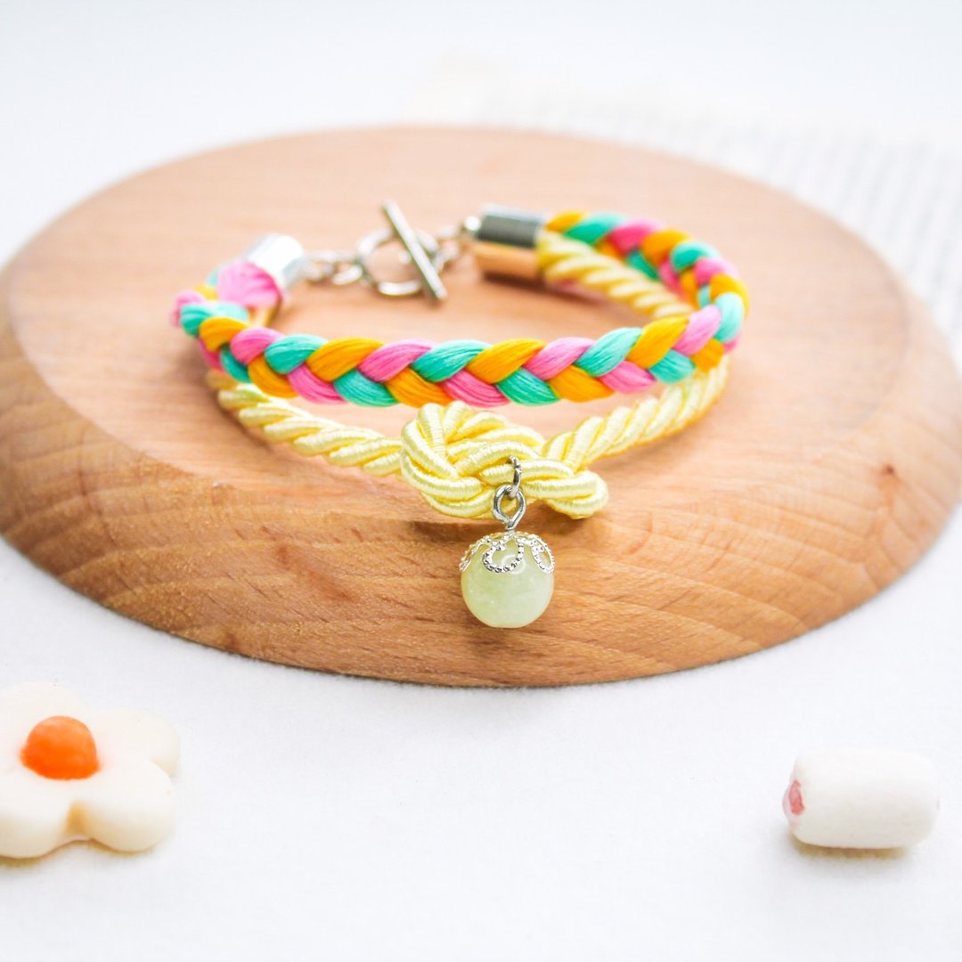 Icecream Rope Bracelet hand made with Lucky Stone  - Mango sorbet - 手链/手环 - 贵金属 多色