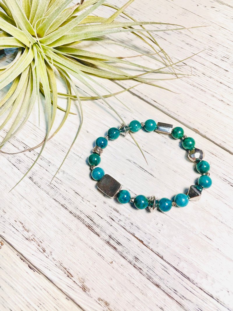 海的环绕 硅孔雀石纯银手环 - 手链/手环 - 半宝石 