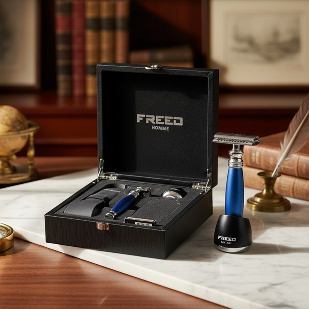 【FREED】双刃刮胡刀尊爵礼盒 时尚蓝 定制化刻字 父亲节礼物 - 男性清洁护肤品 - 其他金属 蓝色