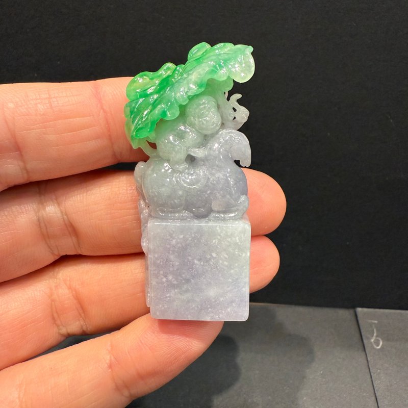 瀚玉珠宝 天然翡翠 春带彩马上封侯印章 荷叶印章 马上封侯紫罗兰 - 其他 - 玉石 