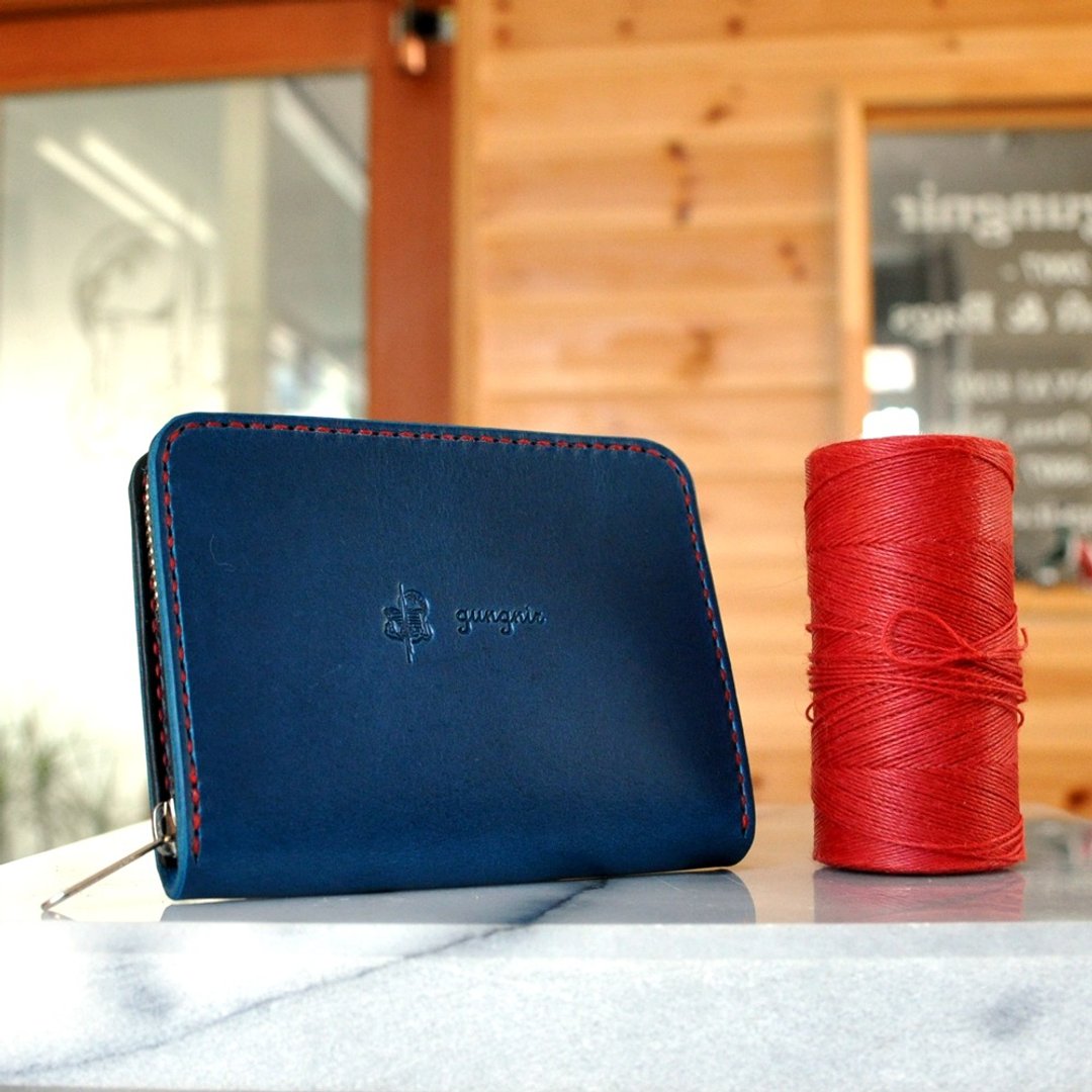 Round zipper coin case No.3 Buttero - 零钱包 - 真皮 蓝色